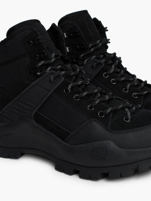 black leather cleat hybrid boots for men tommy jeans