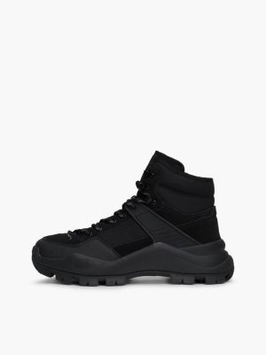 black leather cleat hybrid boots for men tommy jeans