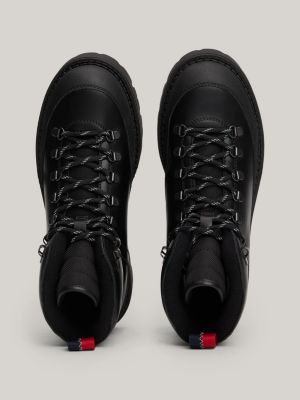 black leather lace-up cleat hiking boots for men tommy jeans