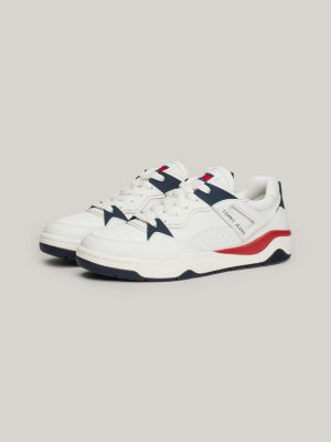 weiß basketball-ledersneaker mit color block für herren - tommy jeans