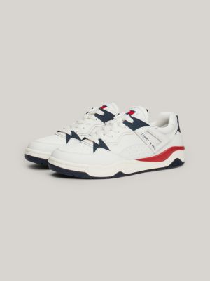 white leather colour-blocked logo basketball trainers for men tommy jeans