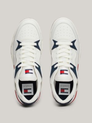 white leather colour-blocked logo basketball trainers for men tommy jeans