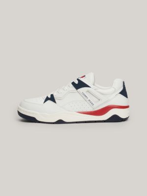 white leather colour-blocked logo basketball trainers for men tommy jeans