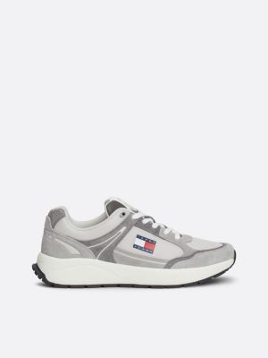 grey suede fine cleat runner trainers for men tommy jeans