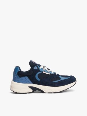 multi colour-blocked sneaker van suède voor heren - tommy jeans