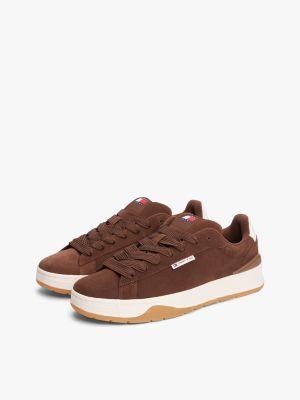 brown suede textured midsole trainers for men tommy jeans