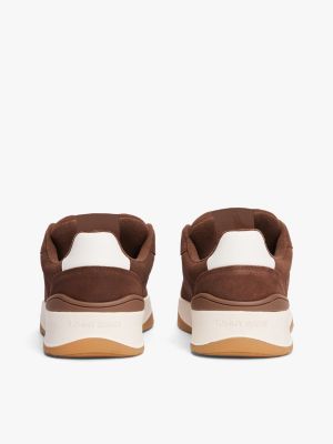 brown suede textured midsole trainers for men tommy jeans