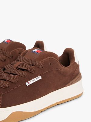 brown suede textured midsole trainers for men tommy jeans