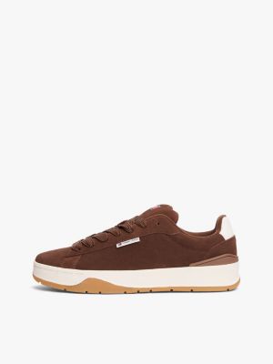 brown suede textured midsole trainers for men tommy jeans