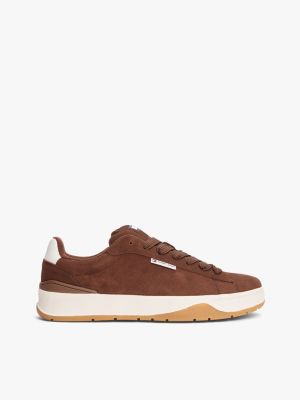 brown suede textured midsole trainers for men tommy jeans