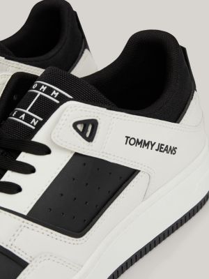 zapatillas de piel con suela cupsole dentada negro de hombres tommy jeans