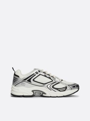 white metallic runner trainers for men tommy jeans