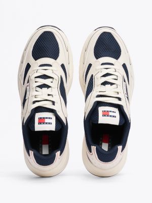 multi colour-blocked mixed texture trainers for men tommy jeans