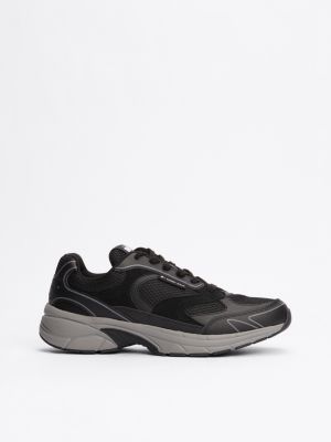 black colour-blocked mixed texture trainers for men tommy jeans