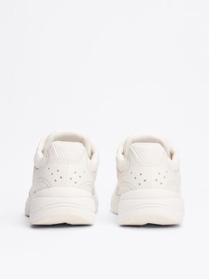 white colour-blocked mixed texture trainers for men tommy jeans