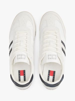 white retro leather mixed texture cleat trainers for men tommy jeans