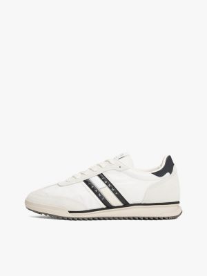 white retro leather mixed texture cleat trainers for men tommy jeans