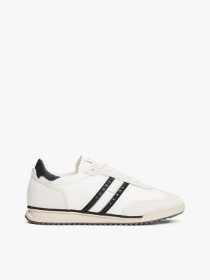 white retro leather mixed texture cleat trainers for men tommy jeans