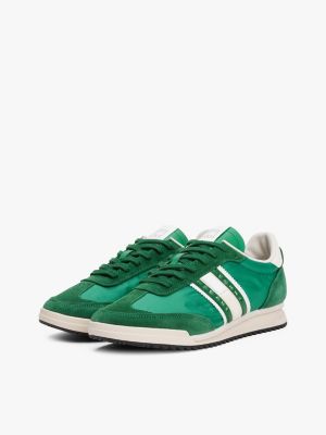 green retro leather mixed texture cleat trainers for men tommy jeans