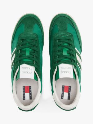 green retro leather mixed texture cleat trainers for men tommy jeans