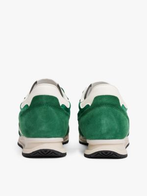 green retro leather mixed texture cleat trainers for men tommy jeans