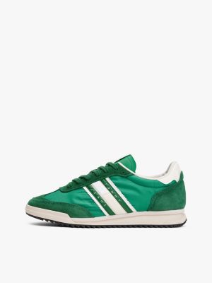 green retro leather mixed texture cleat trainers for men tommy jeans