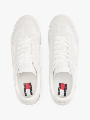 white retro leather mixed texture cleat trainers for men tommy jeans