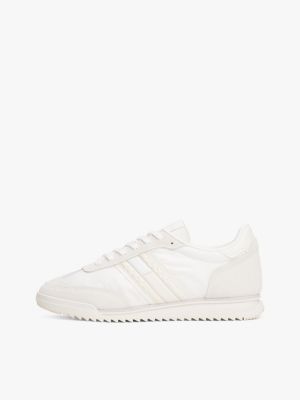 white retro leather mixed texture cleat trainers for men tommy jeans