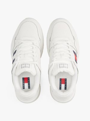 white mixed texture fine cleat trainers for men tommy jeans