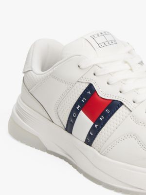 white mixed texture fine cleat trainers for men tommy jeans