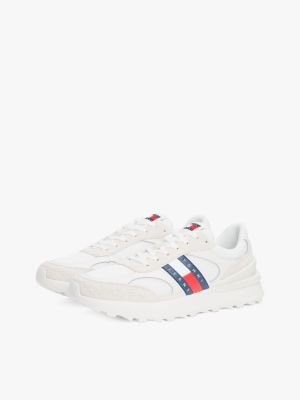 white suede mixed texture cleat trainers for men tommy jeans