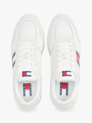 white suede mixed texture cleat trainers for men tommy jeans