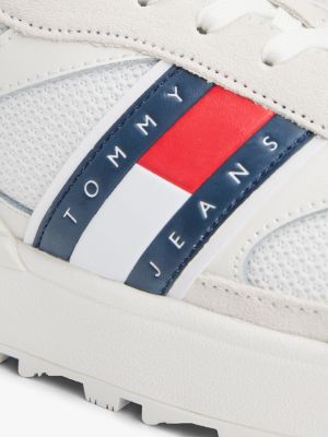 white suede mixed texture cleat trainers for men tommy jeans