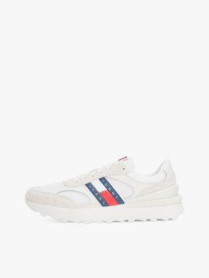 white suede mixed texture cleat trainers for men tommy jeans