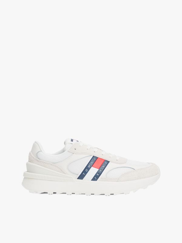Suede Cleat Mixed Texture Trainers — White