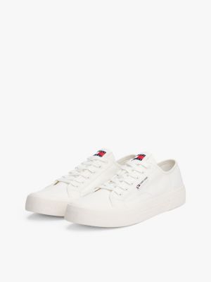 white canvas lace-up trainers for men tommy jeans