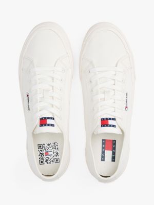 white canvas lace-up trainers for men tommy jeans