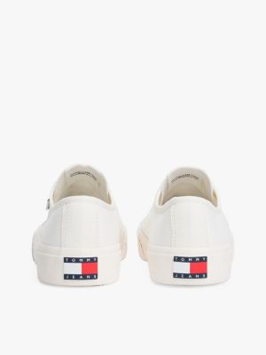 white canvas lace-up trainers for men tommy jeans