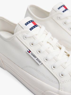 white canvas lace-up trainers for men tommy jeans