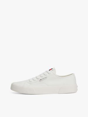 white canvas lace-up trainers for men tommy jeans