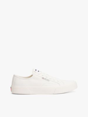 white canvas lace-up trainers for men tommy jeans