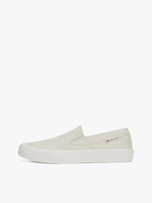 beige canvas slip-on trainers for men tommy jeans