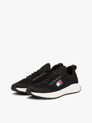 black logo embossed knit trainers for men tommy jeans