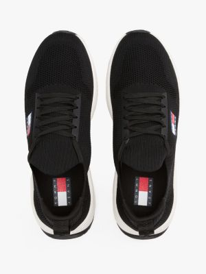 black logo embossed knit trainers for men tommy jeans