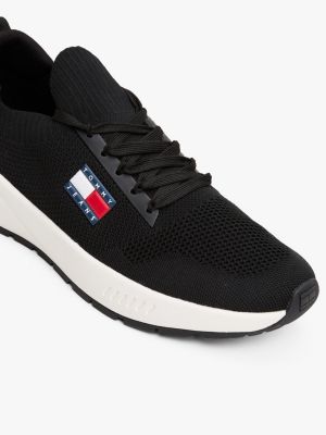 black logo embossed knit trainers for men tommy jeans