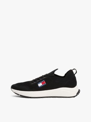 black logo embossed knit trainers for men tommy jeans