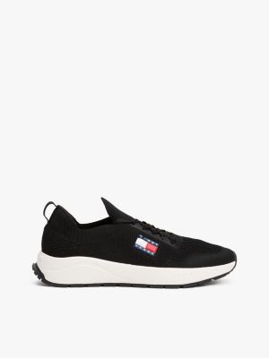 black logo embossed knit trainers for men tommy jeans