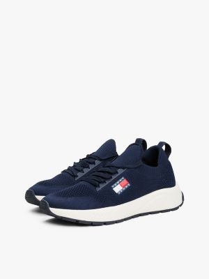 blauw gebreide sneaker met reliëflogo voor heren - tommy jeans