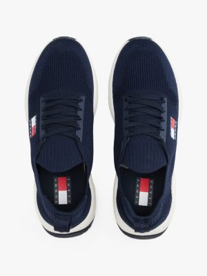 blue logo embossed knit trainers for men tommy jeans