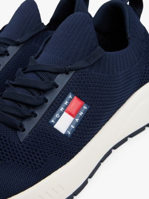 blue logo embossed knit trainers for men tommy jeans